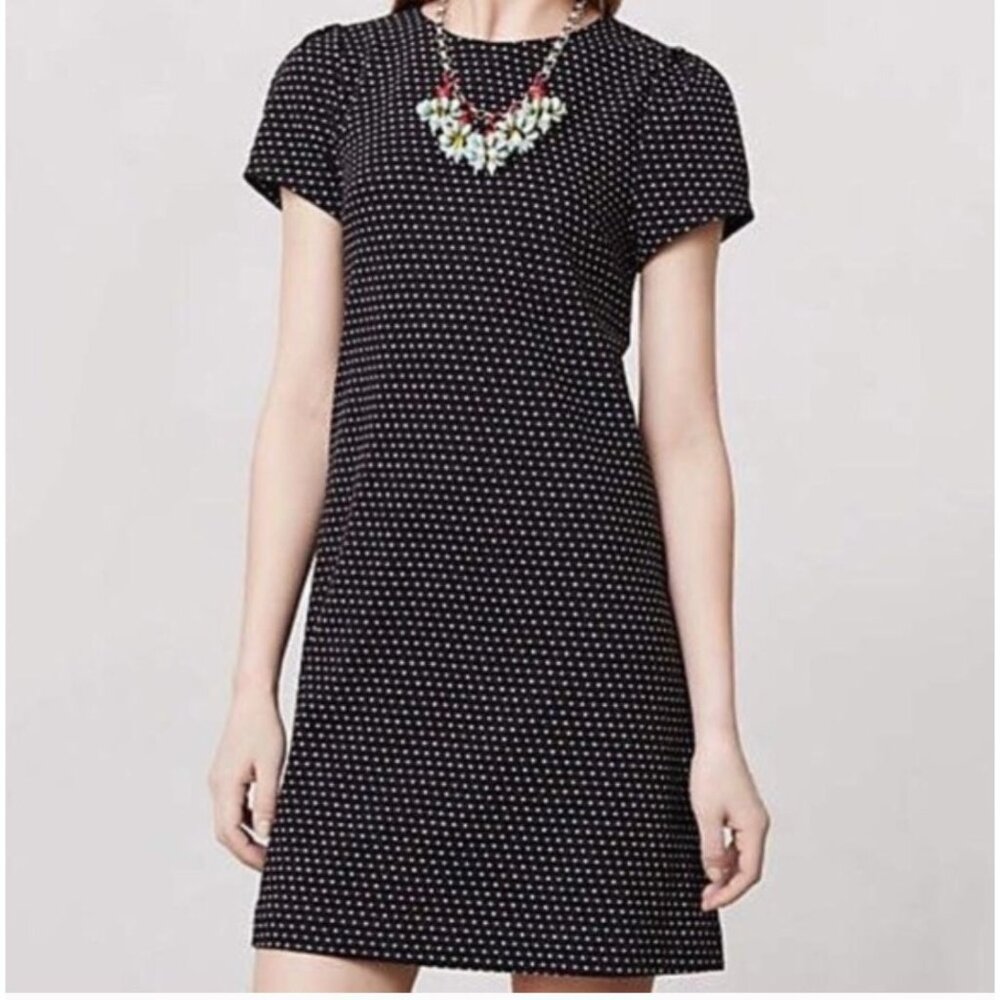 Anthropologie Maeve Black White Polka Dot Shift Dress XS Short Sleeve Mini Crew